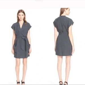 AYR The Linen Sleeveless Utility Wrap Dress gray blue snap button size small